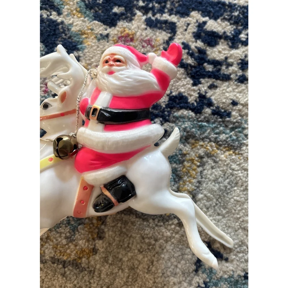Rare Vintage Santa & Reindeer Glass Christmas Ornament – Retro Holiday Decoratio - Picture 4 of 7